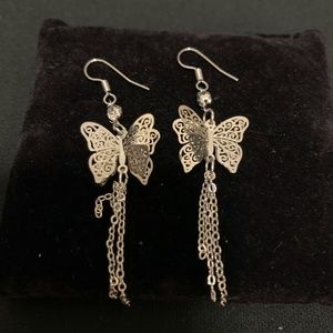 Elegant Silver 4D Butterfly Earrings